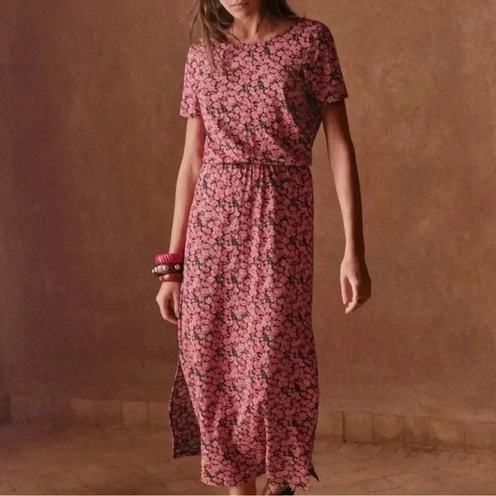 Sézane Pink Floral Midi Dress